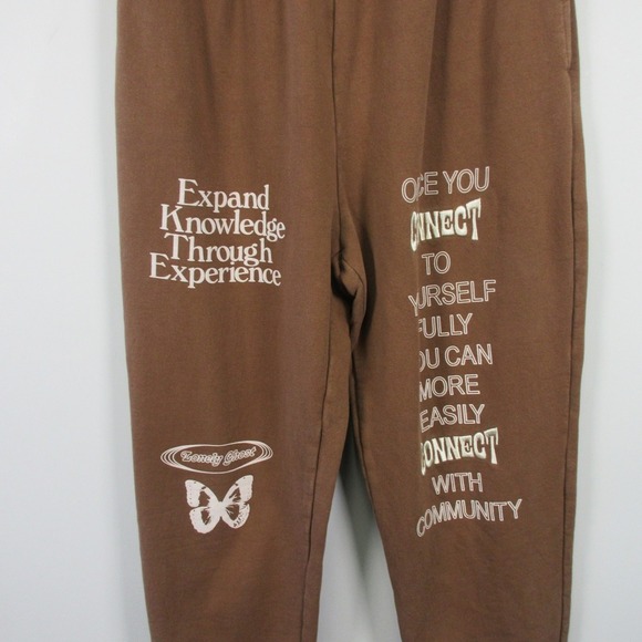 Lonely Ghost Graphic Print Sweatpants Women XL Brown Cotton Relaxed Lounge 608 - Picture 5 of 12
